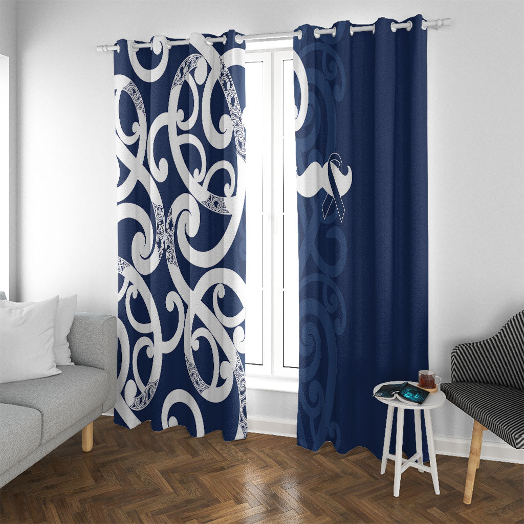 New Zealand Maori Mo Bros Window Curtain Blue Ribbon With Koru Kowhaiwhai