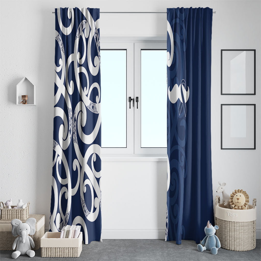 New Zealand Maori Mo Bros Window Curtain Blue Ribbon With Koru Kowhaiwhai