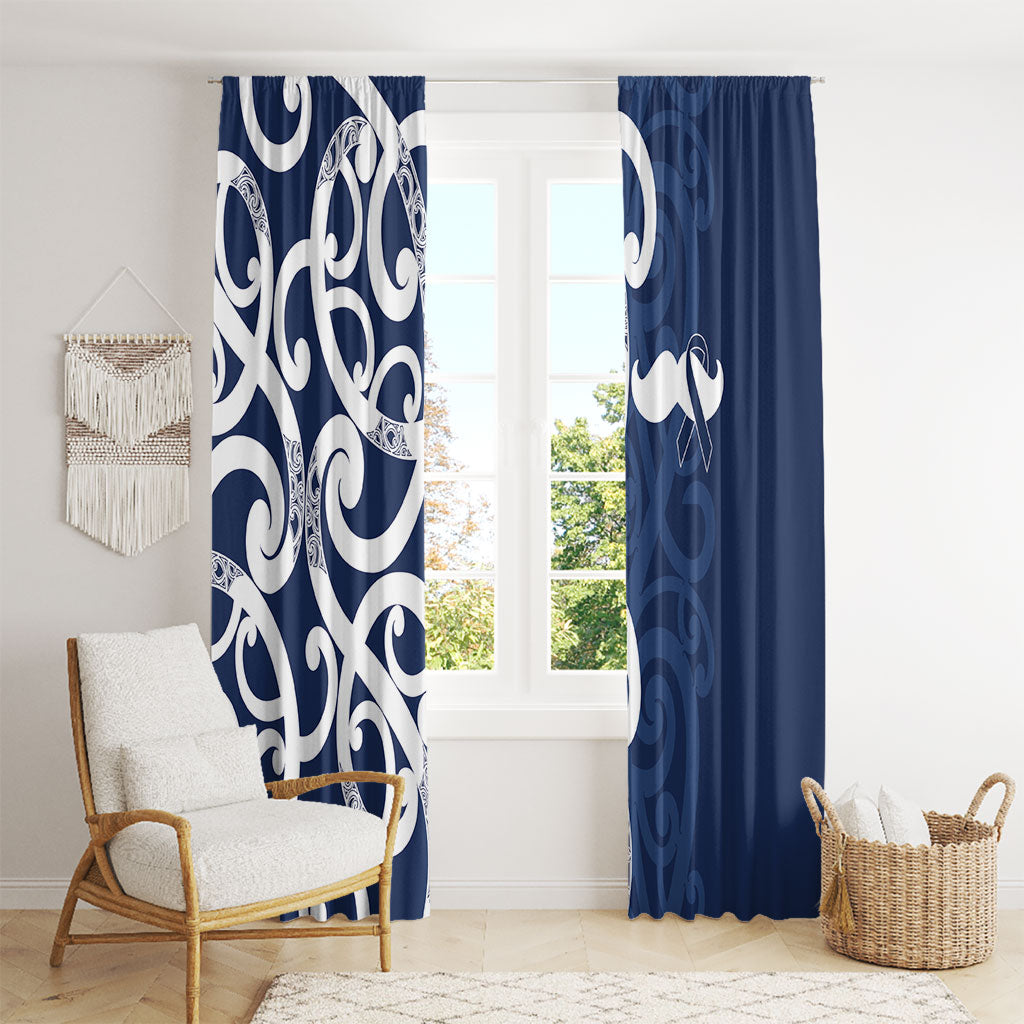 New Zealand Maori Mo Bros Window Curtain Blue Ribbon With Koru Kowhaiwhai