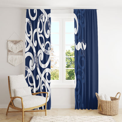 New Zealand Maori Mo Bros Window Curtain Blue Ribbon With Koru Kowhaiwhai