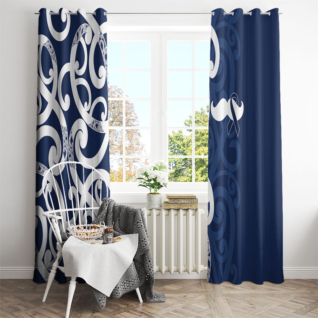 New Zealand Maori Mo Bros Window Curtain Blue Ribbon With Koru Kowhaiwhai