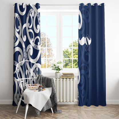 New Zealand Maori Mo Bros Window Curtain Blue Ribbon With Koru Kowhaiwhai