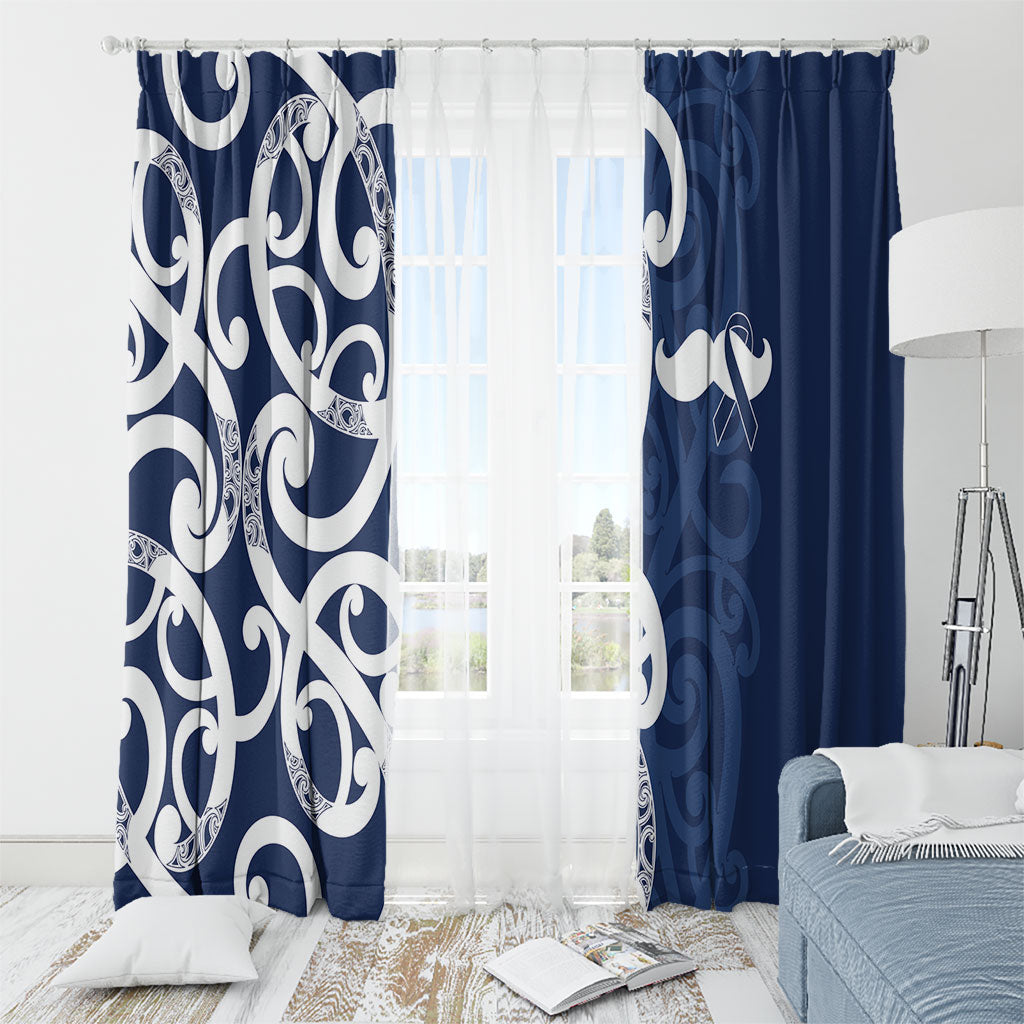 New Zealand Maori Mo Bros Window Curtain Blue Ribbon With Koru Kowhaiwhai