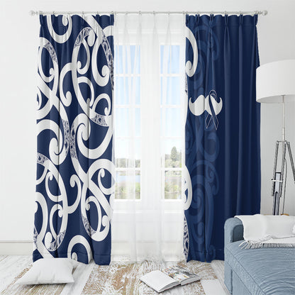 New Zealand Maori Mo Bros Window Curtain Blue Ribbon With Koru Kowhaiwhai