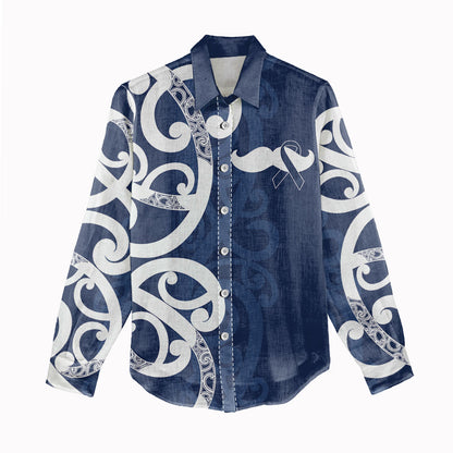 New Zealand Maori Mo Bros Women Casual Shirt Blue Ribbon With Koru Kowhaiwhai