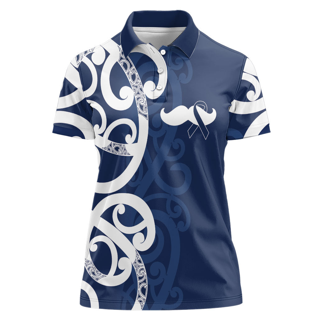 New Zealand Maori Mo Bros Women Polo Shirt Blue Ribbon With Koru Kowhaiwhai