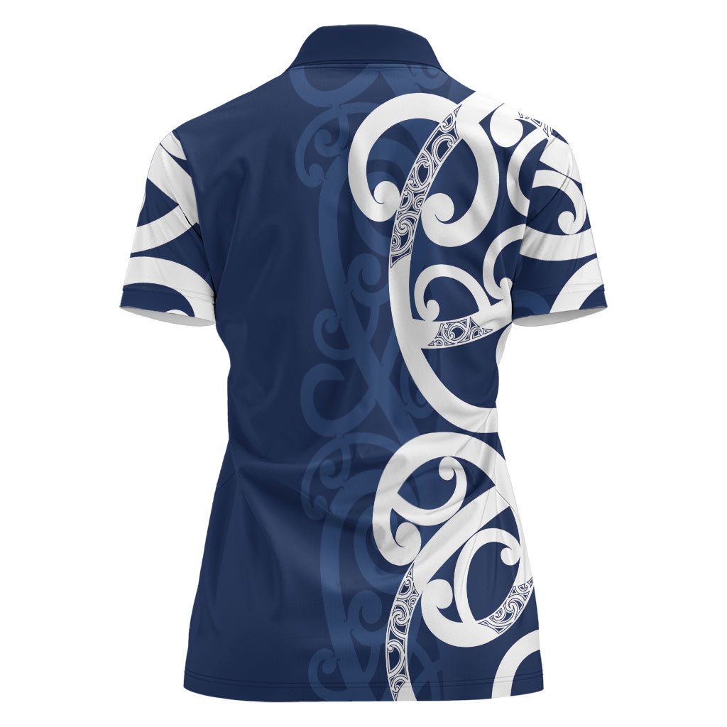 New Zealand Maori Mo Bros Women Polo Shirt Blue Ribbon With Koru Kowhaiwhai