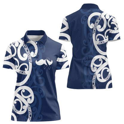 New Zealand Maori Mo Bros Women Polo Shirt Blue Ribbon With Koru Kowhaiwhai