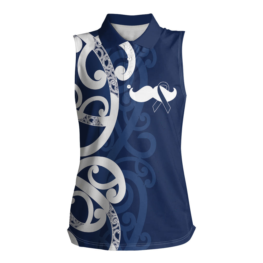 New Zealand Maori Mo Bros Women Sleeveless Polo Shirt Blue Ribbon With Koru Kowhaiwhai