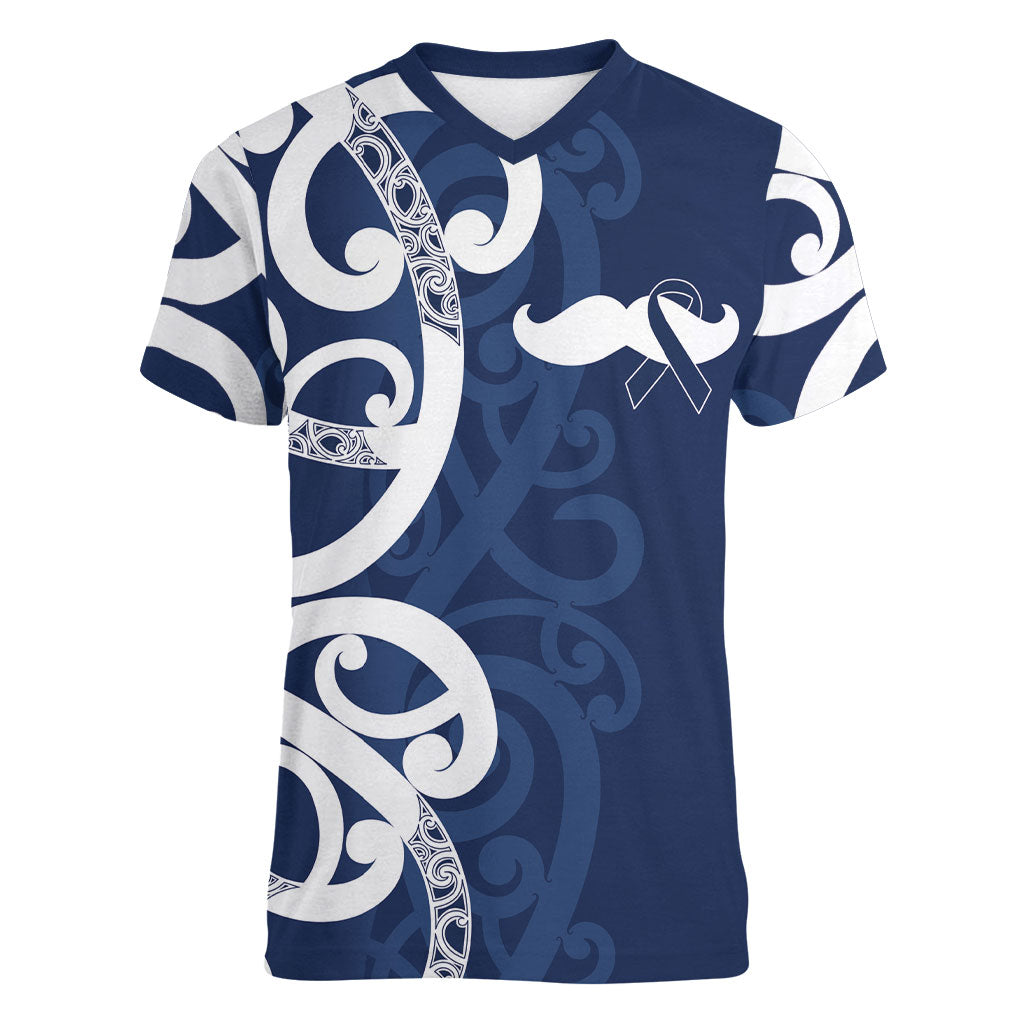 New Zealand Maori Mo Bros Women V-Neck T-Shirt Blue Ribbon With Koru Kowhaiwhai