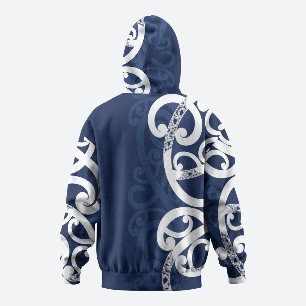 New Zealand Maori Mo Bros Zip Hoodie Blue Ribbon With Koru Kowhaiwhai