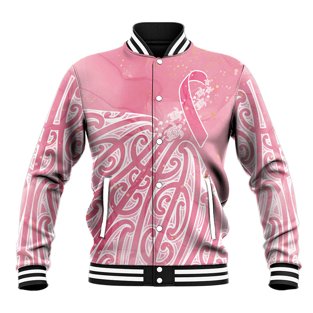 Breast Cancer Pink October Maori Baseball Jacket Kia Kaha Kia Maia Kia Manawanui