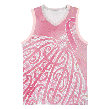 Breast Cancer Pink October Maori Basketball Jersey Kia Kaha Kia Maia Kia Manawanui
