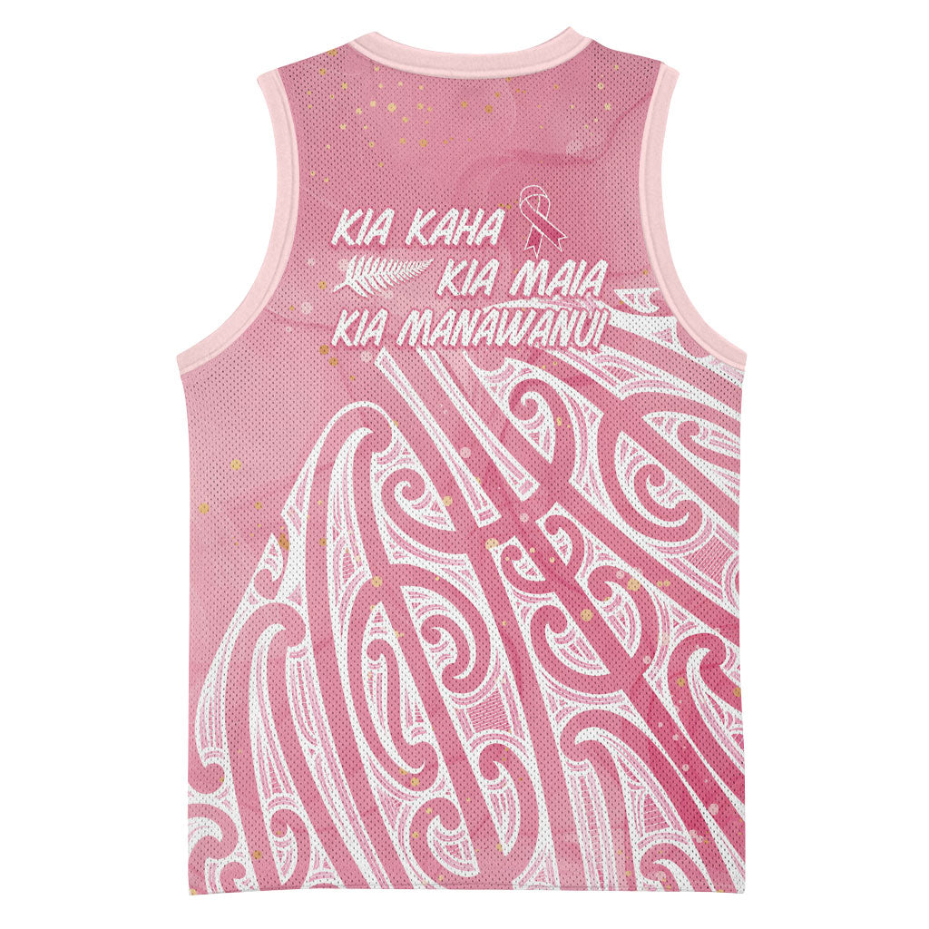 Breast Cancer Pink October Maori Basketball Jersey Kia Kaha Kia Maia Kia Manawanui