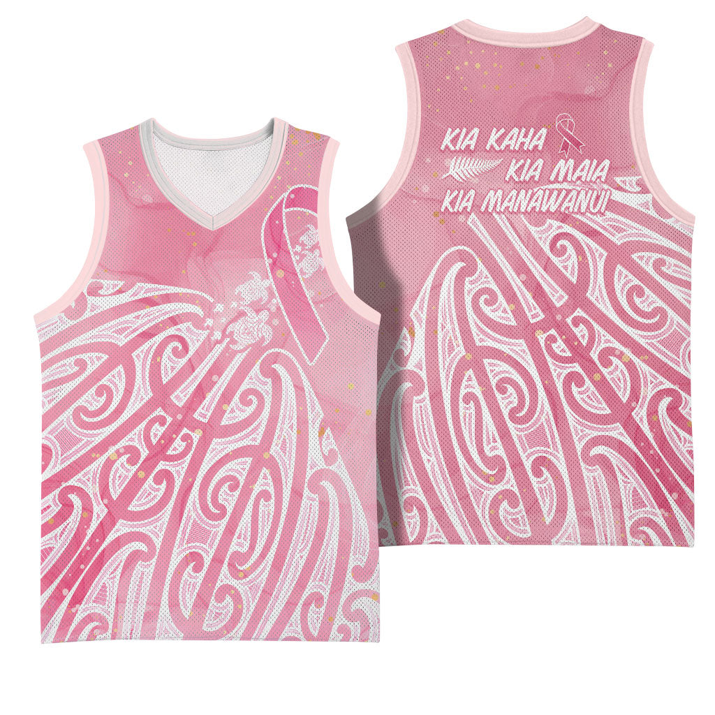 Breast Cancer Pink October Maori Basketball Jersey Kia Kaha Kia Maia Kia Manawanui