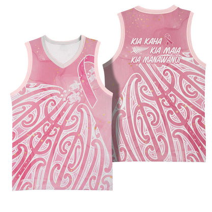 Breast Cancer Pink October Maori Basketball Jersey Kia Kaha Kia Maia Kia Manawanui