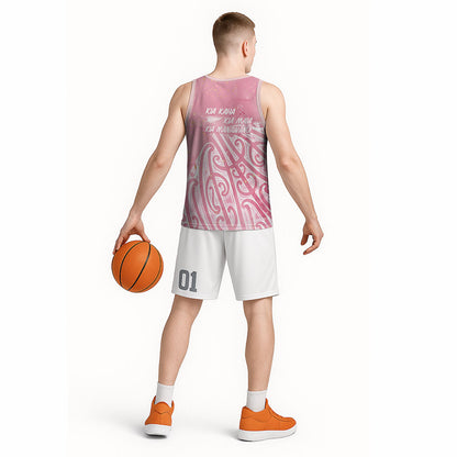 Breast Cancer Pink October Maori Basketball Jersey Kia Kaha Kia Maia Kia Manawanui