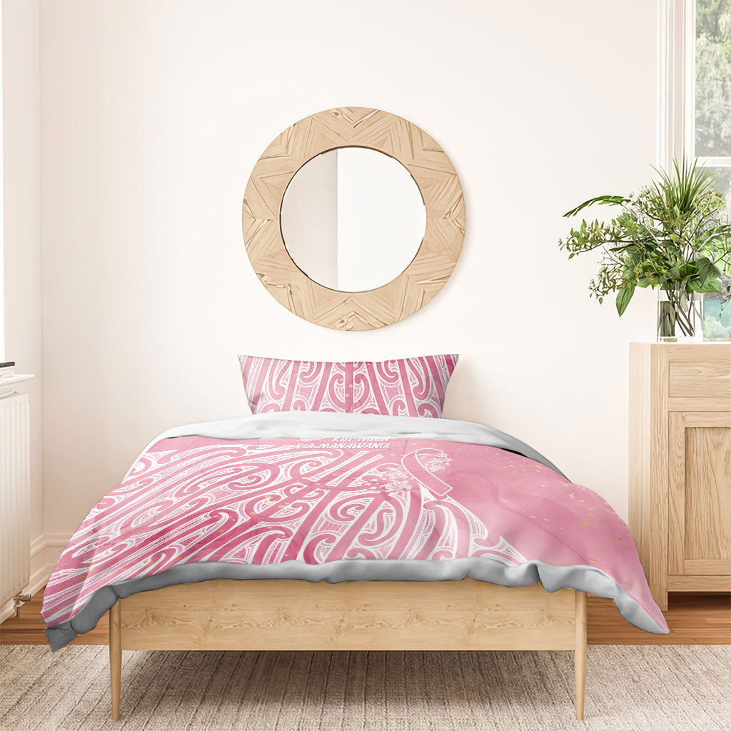 Breast Cancer Pink October Maori Bedding Set Kia Kaha Kia Maia Kia Manawanui