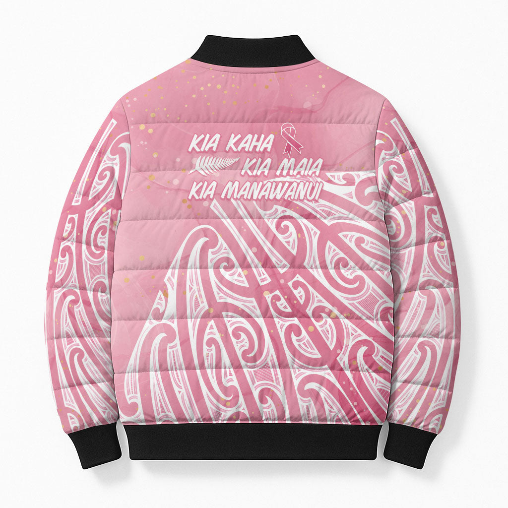 Breast Cancer Pink October Maori Bomber Puffer Jacket Kia Kaha Kia Maia Kia Manawanui