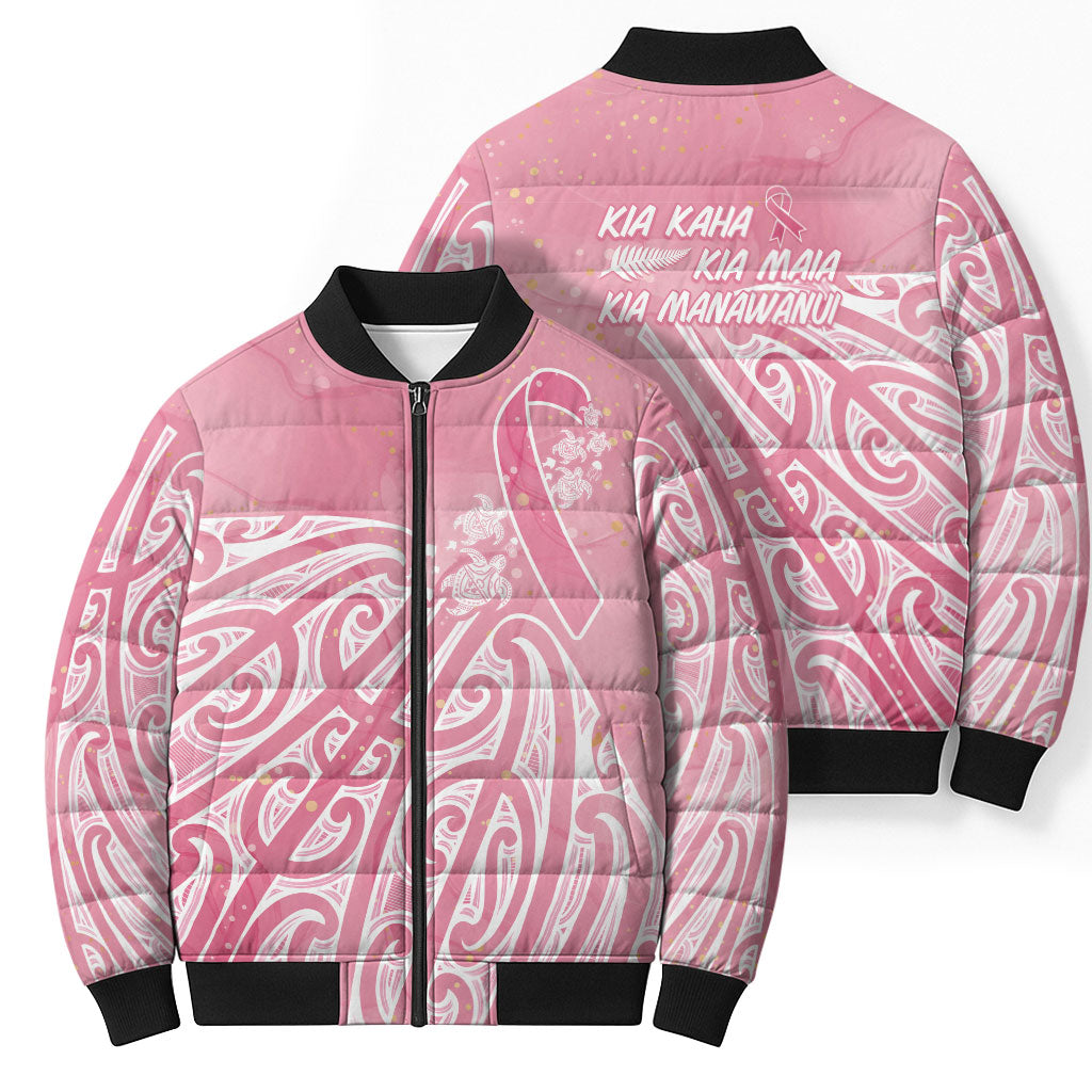 Breast Cancer Pink October Maori Bomber Puffer Jacket Kia Kaha Kia Maia Kia Manawanui