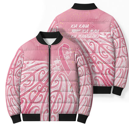 Breast Cancer Pink October Maori Bomber Puffer Jacket Kia Kaha Kia Maia Kia Manawanui