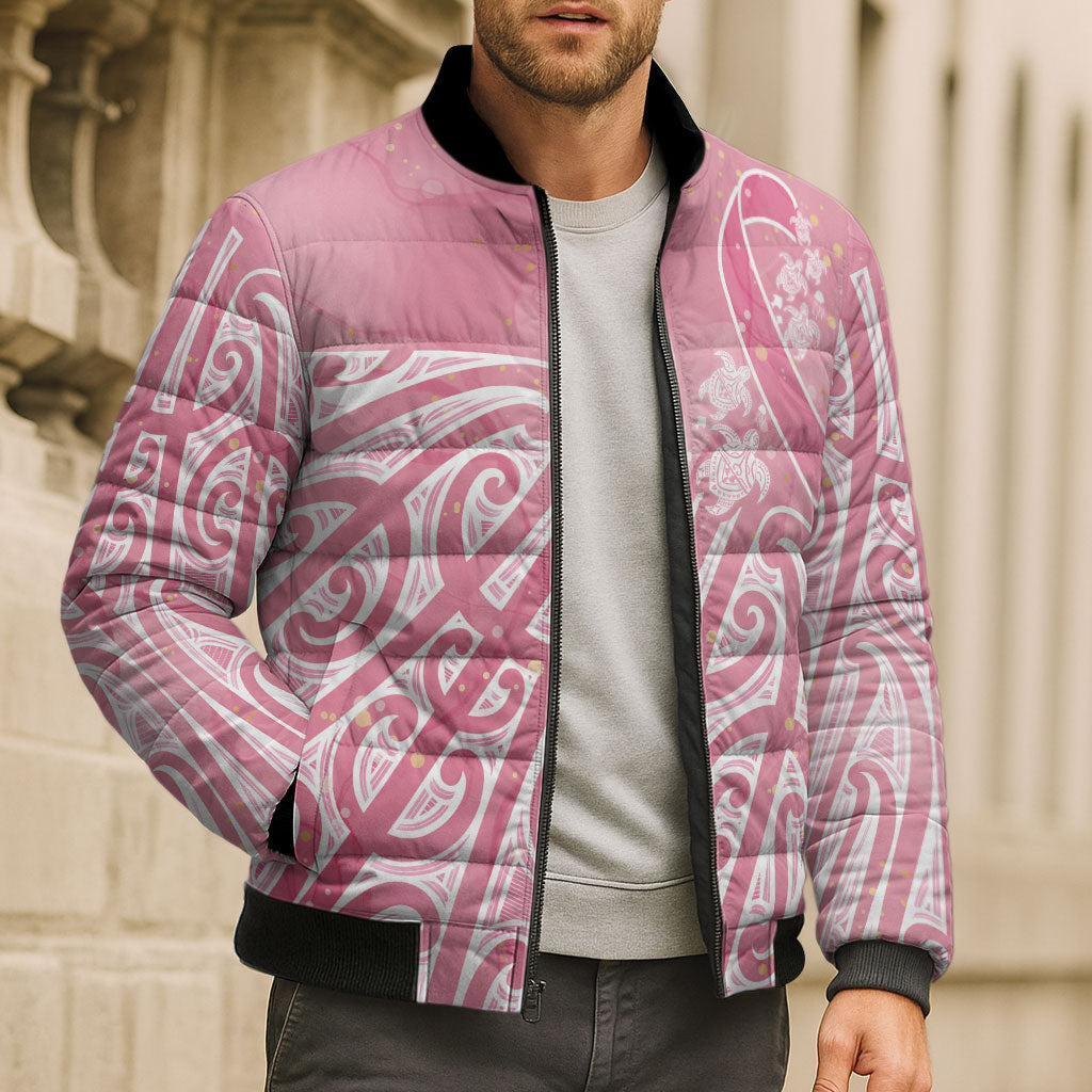 Breast Cancer Pink October Maori Bomber Puffer Jacket Kia Kaha Kia Maia Kia Manawanui