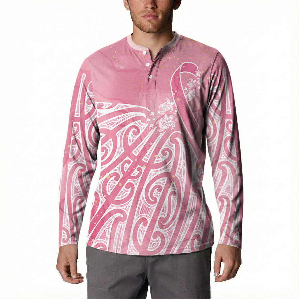 Breast Cancer Pink October Maori Button Sweatshirt Kia Kaha Kia Maia Kia Manawanui