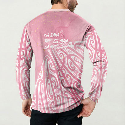Breast Cancer Pink October Maori Button Sweatshirt Kia Kaha Kia Maia Kia Manawanui