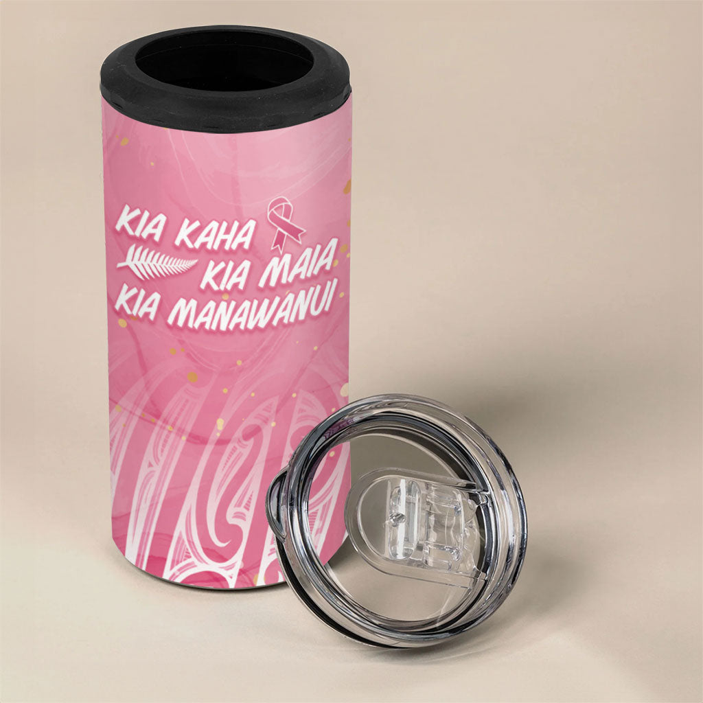 Breast Cancer Pink October Maori 4 in 1 Can Cooler Tumbler Kia Kaha Kia Maia Kia Manawanui