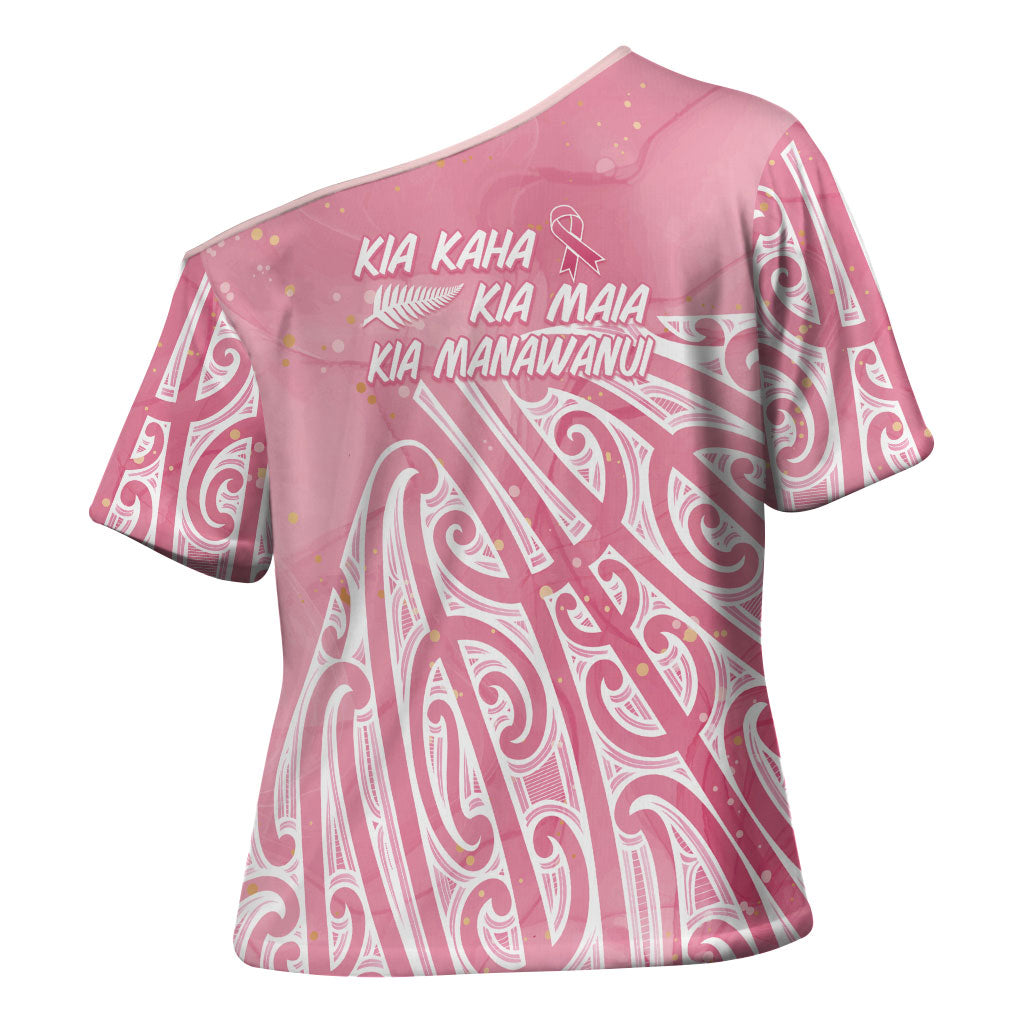 Breast Cancer Pink October Maori Cross Shoulder Shirt Kia Kaha Kia Maia Kia Manawanui