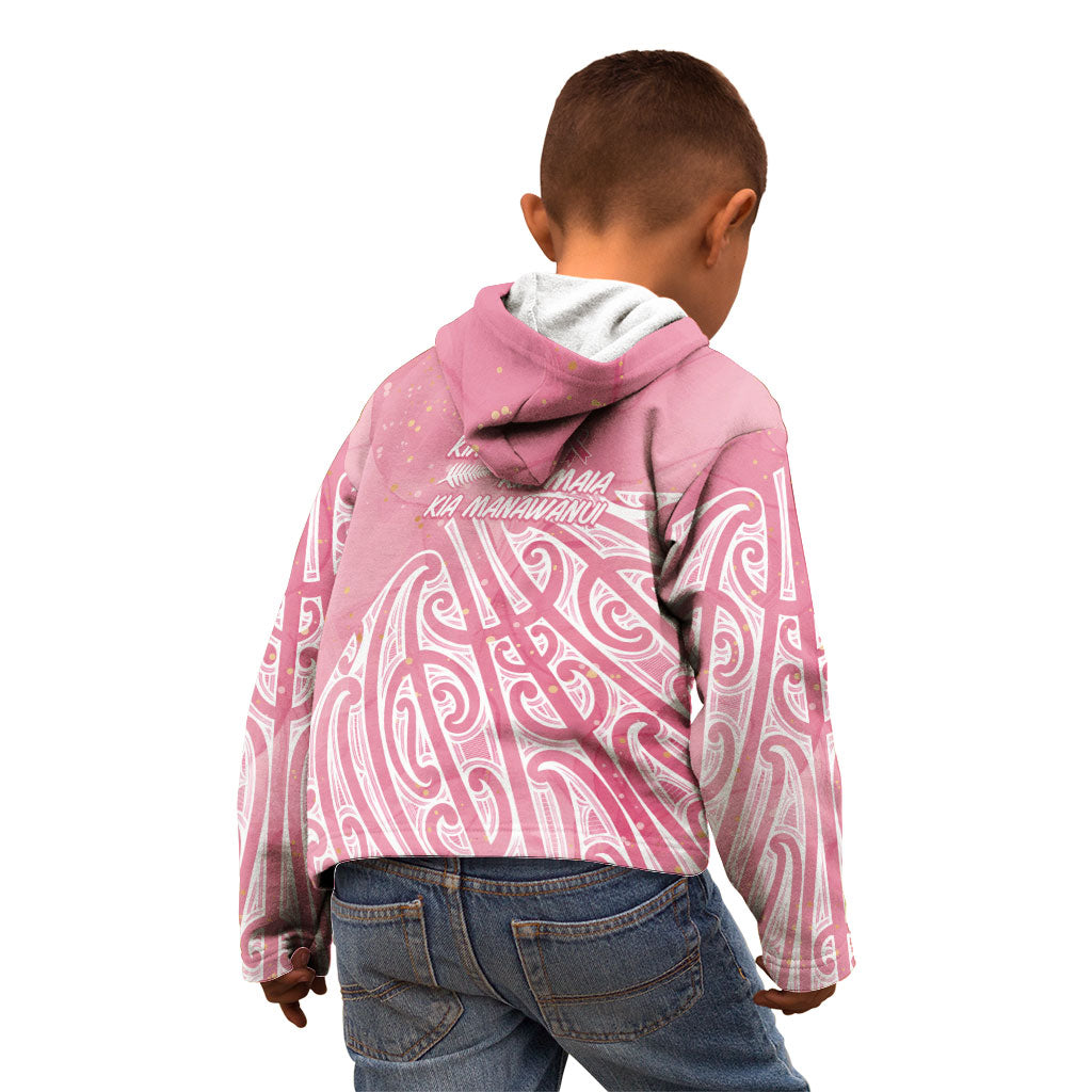 Breast Cancer Pink October Maori Kid Hoodie Kia Kaha Kia Maia Kia Manawanui