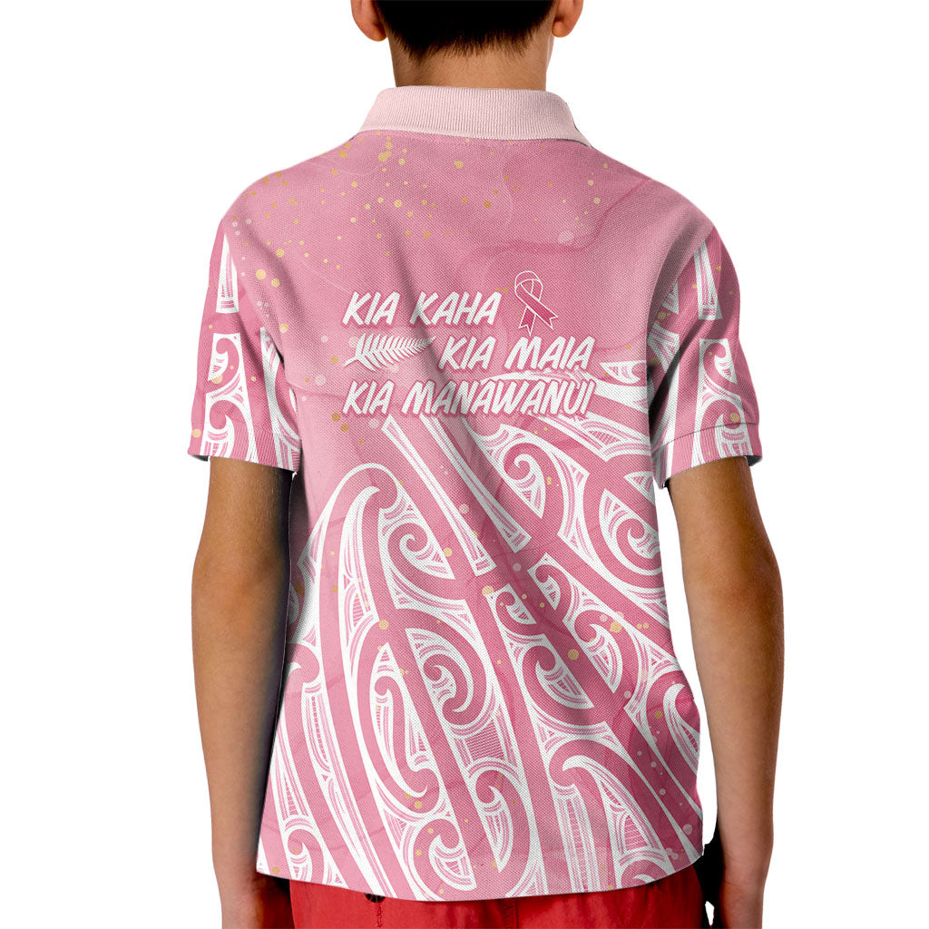 Breast Cancer Pink October Maori Kid Polo Shirt Kia Kaha Kia Maia Kia Manawanui