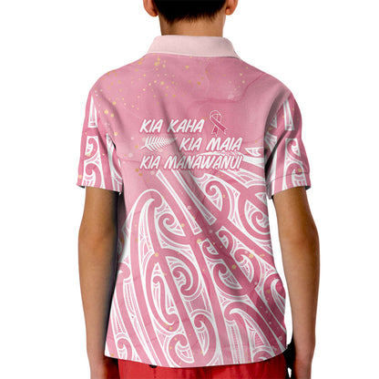 Breast Cancer Pink October Maori Kid Polo Shirt Kia Kaha Kia Maia Kia Manawanui