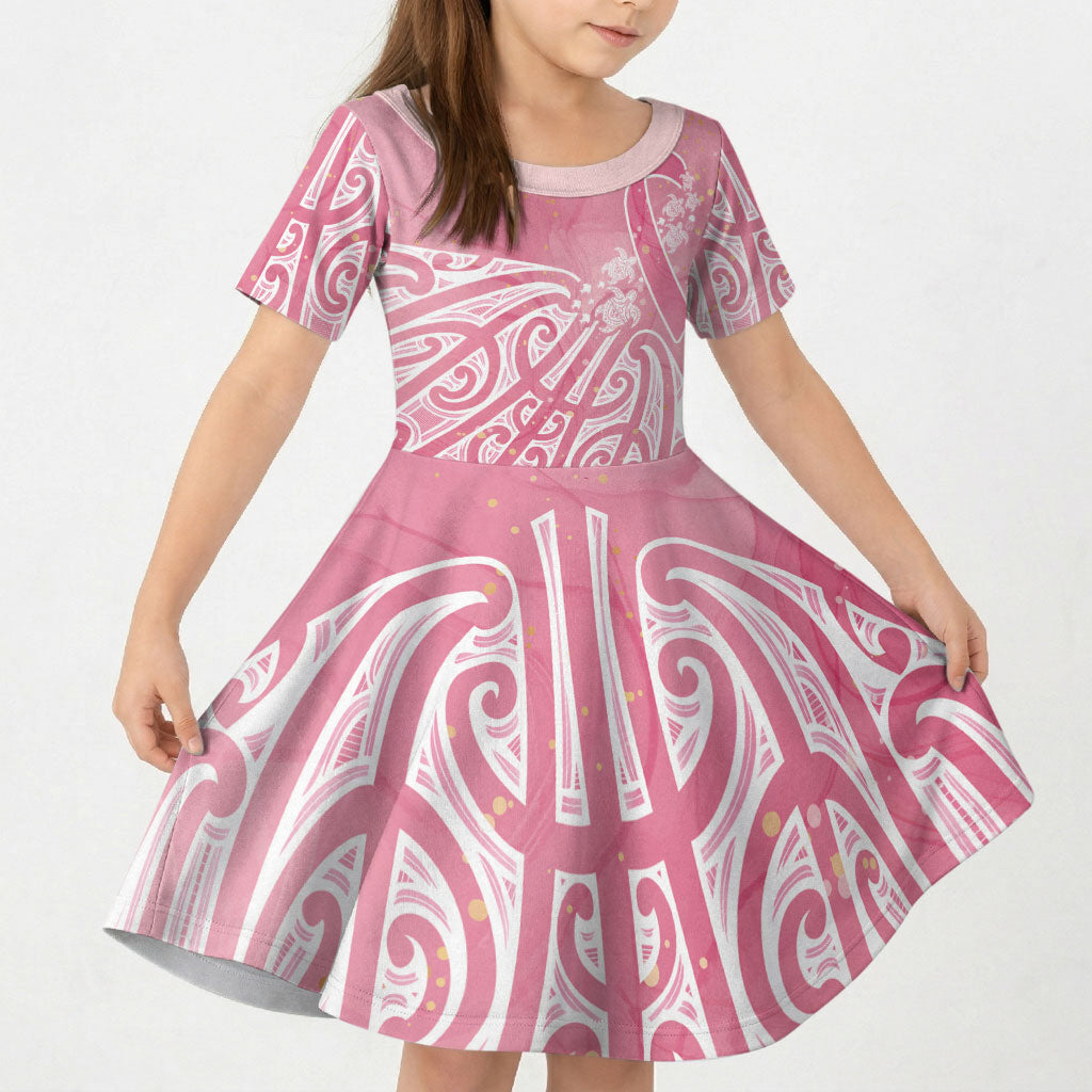 Breast Cancer Pink October Maori Kid Short Sleeve Dress Kia Kaha Kia Maia Kia Manawanui