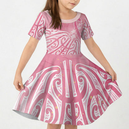 Breast Cancer Pink October Maori Kid Short Sleeve Dress Kia Kaha Kia Maia Kia Manawanui