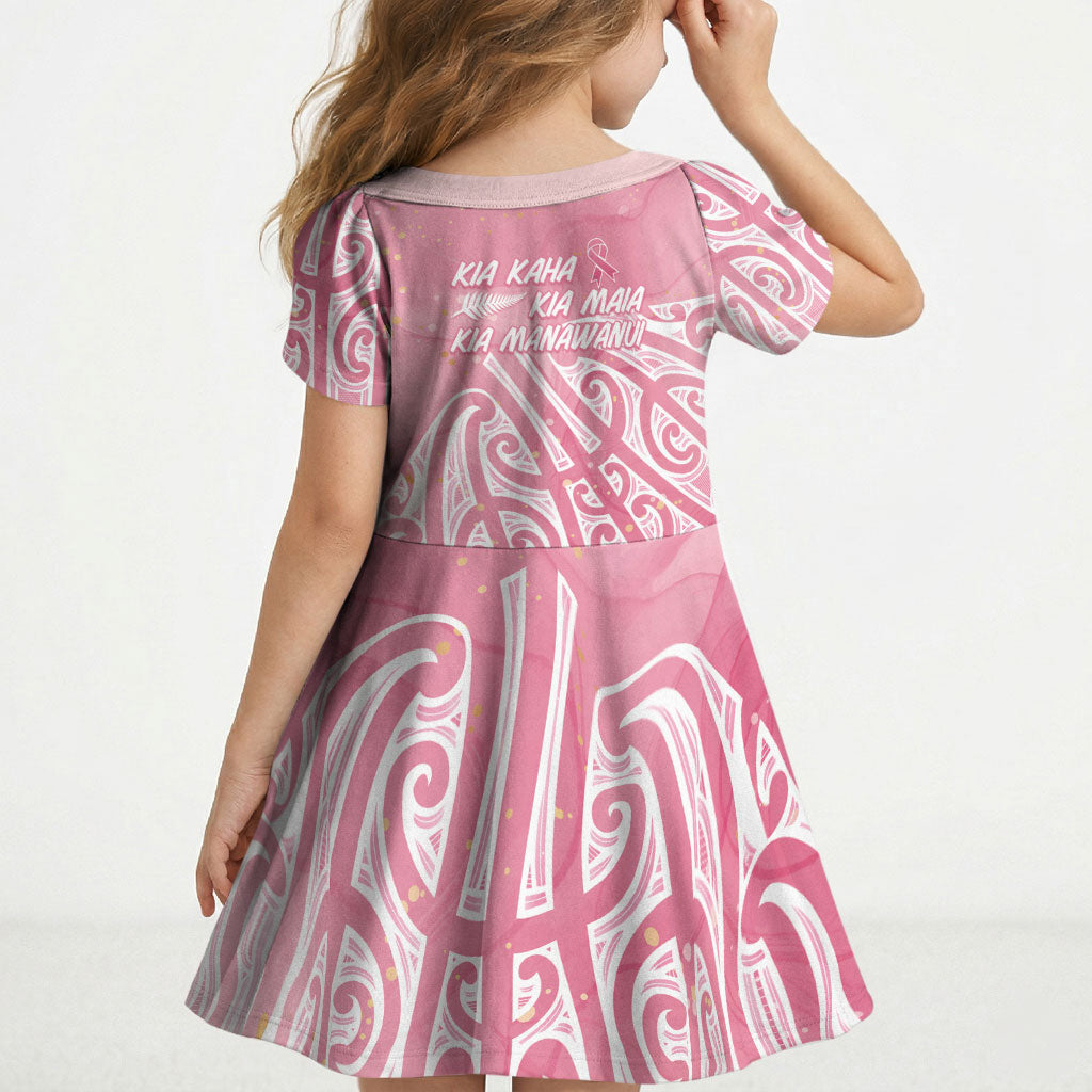 Breast Cancer Pink October Maori Kid Short Sleeve Dress Kia Kaha Kia Maia Kia Manawanui