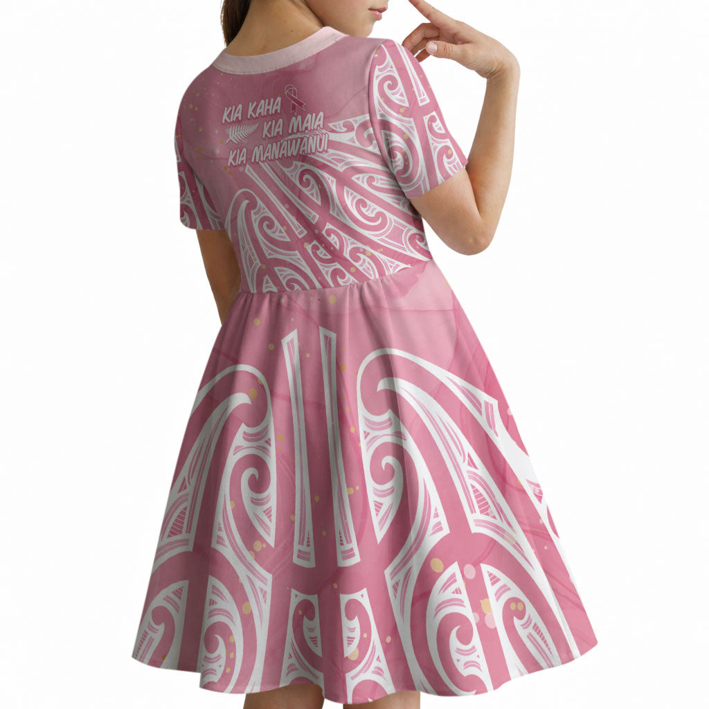 Breast Cancer Pink October Maori Kid Short Sleeve Dress Kia Kaha Kia Maia Kia Manawanui