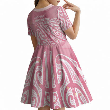 Breast Cancer Pink October Maori Kid Short Sleeve Dress Kia Kaha Kia Maia Kia Manawanui