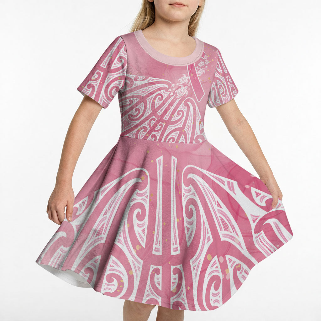 Breast Cancer Pink October Maori Kid Short Sleeve Dress Kia Kaha Kia Maia Kia Manawanui