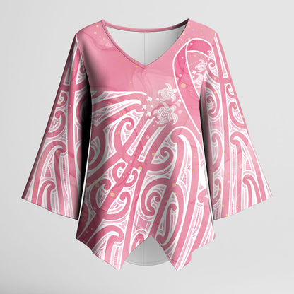 Breast Cancer Pink October Maori Kimono Sleeve Blouse Kia Kaha Kia Maia Kia Manawanui