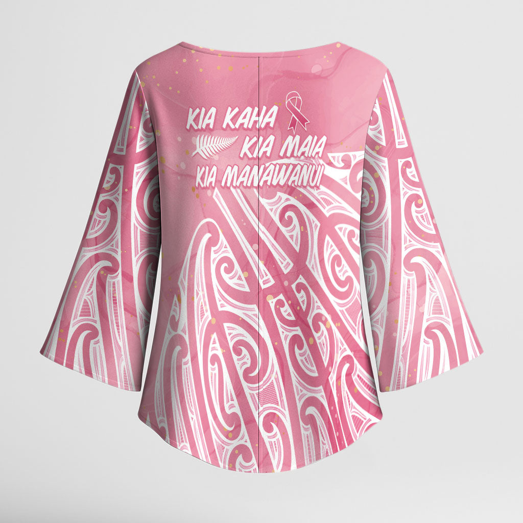 Breast Cancer Pink October Maori Kimono Sleeve Blouse Kia Kaha Kia Maia Kia Manawanui