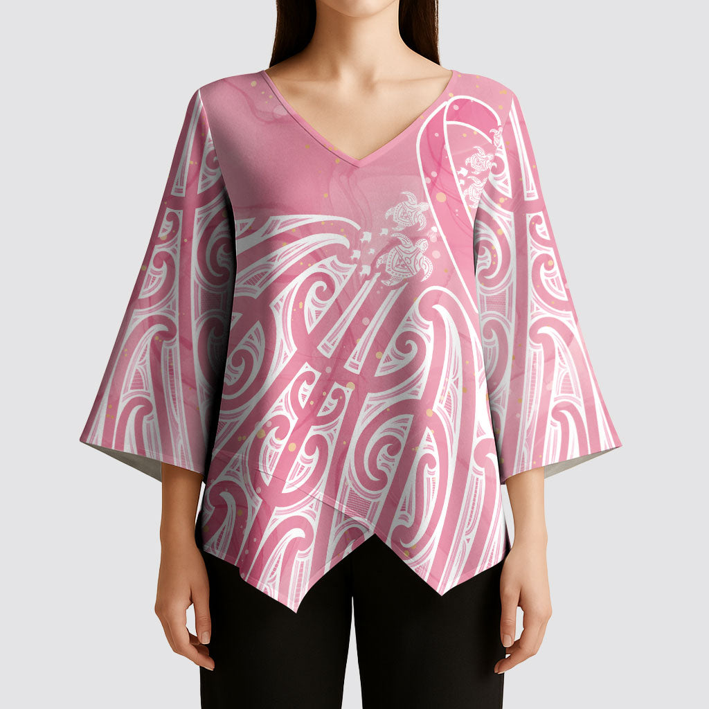 Breast Cancer Pink October Maori Kimono Sleeve Blouse Kia Kaha Kia Maia Kia Manawanui