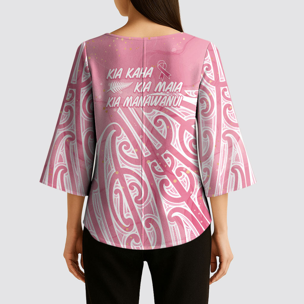 Breast Cancer Pink October Maori Kimono Sleeve Blouse Kia Kaha Kia Maia Kia Manawanui