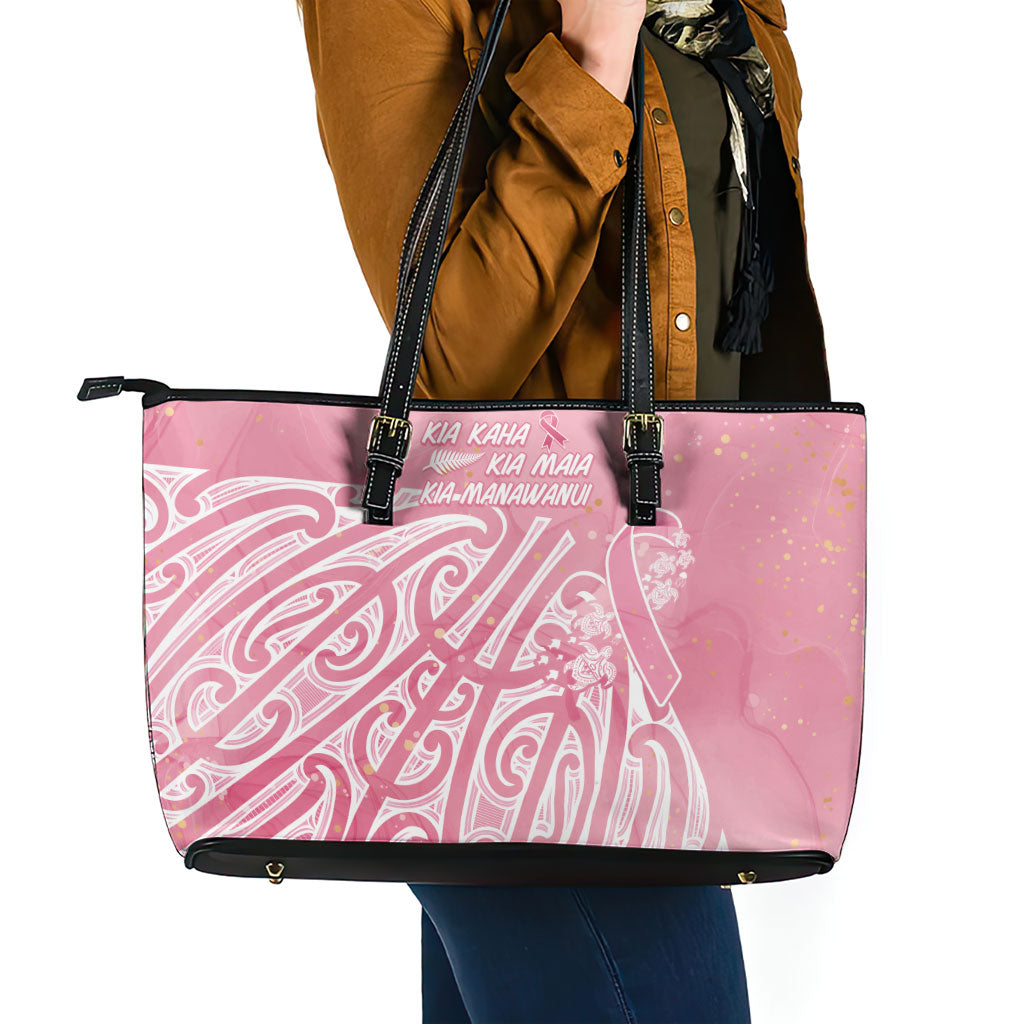 Breast Cancer Pink October Maori Leather Tote Bag Kia Kaha Kia Maia Kia Manawanui