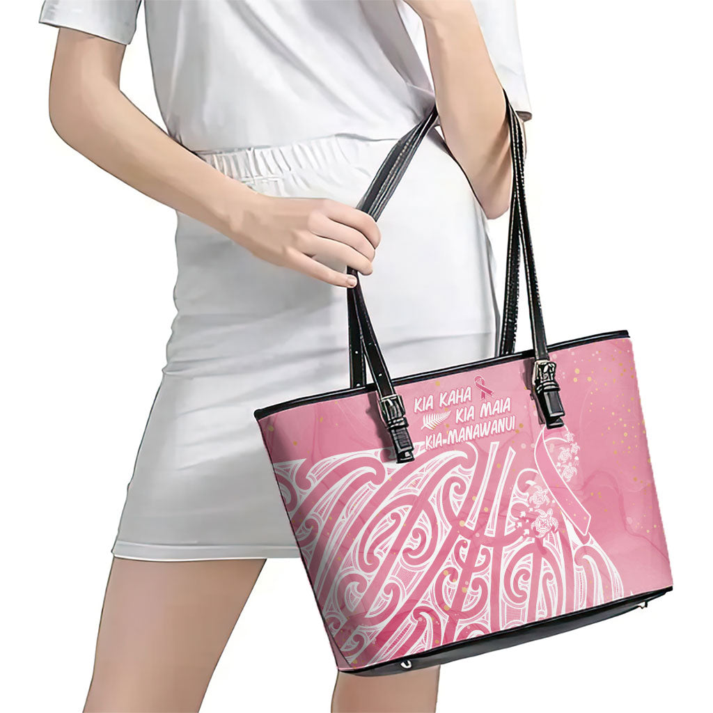 Breast Cancer Pink October Maori Leather Tote Bag Kia Kaha Kia Maia Kia Manawanui