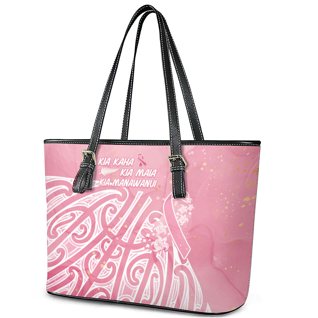 Breast Cancer Pink October Maori Leather Tote Bag Kia Kaha Kia Maia Kia Manawanui