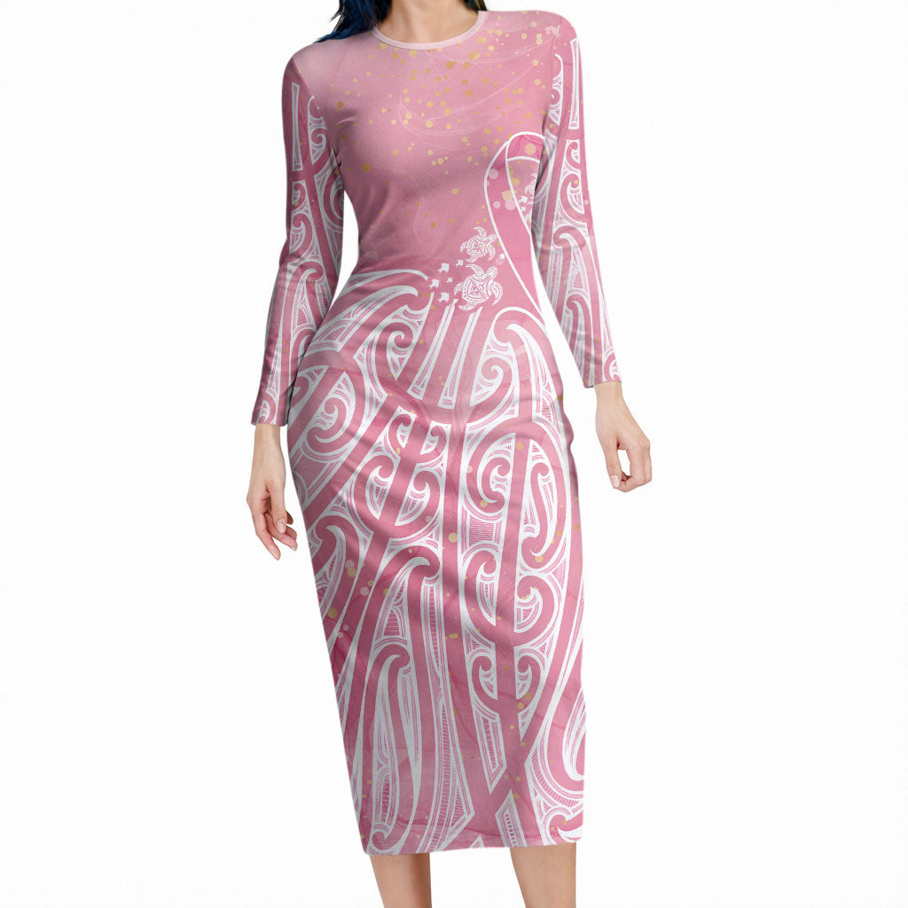 Breast Cancer Pink October Maori Long Sleeve Bodycon Dress Kia Kaha Kia Maia Kia Manawanui