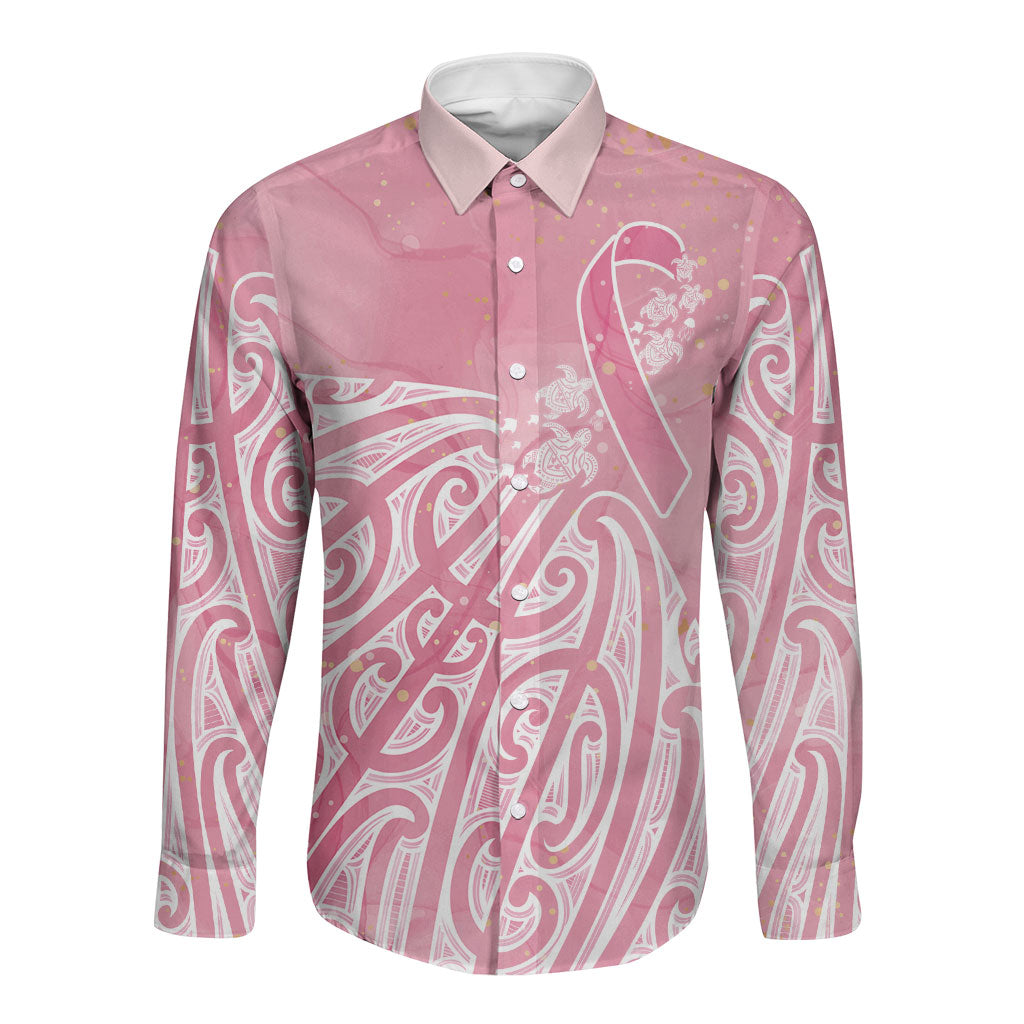 Breast Cancer Pink October Maori Long Sleeve Button Shirt Kia Kaha Kia Maia Kia Manawanui