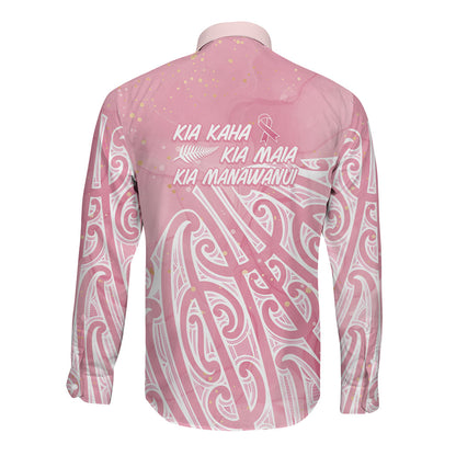 Breast Cancer Pink October Maori Long Sleeve Button Shirt Kia Kaha Kia Maia Kia Manawanui