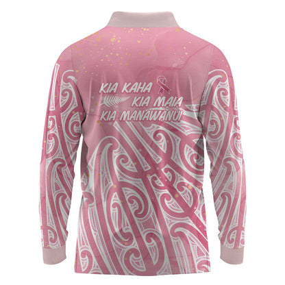 Breast Cancer Pink October Maori Long Sleeve Polo Shirt Kia Kaha Kia Maia Kia Manawanui